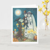 SKELETON WEDDING IN CEMETERY WENSKAART Blnk Kaart (Gele Bloem)