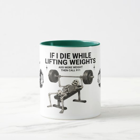 Skeleton Weightlifting Gym Call 911 Coffee Mug (Centre)