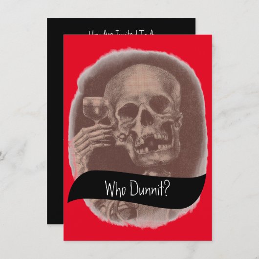 Skeleton Who Dunnit? Mystery Wine Invitations Kaart (Voorkant / Achterkant)