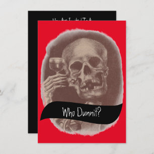 Skeleton Who Dunnit? Mystery Wine Invitations Kaart