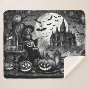 Skeleton Witch Pumpkin Sherpa Deken