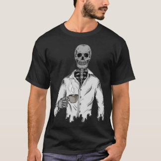Skeleton with Coffee – happy halloween T-shirt