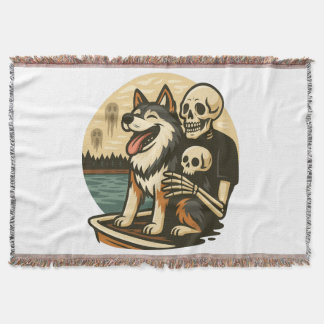 Skeleton with Dog on Haunted Lake Horror Art Deken
