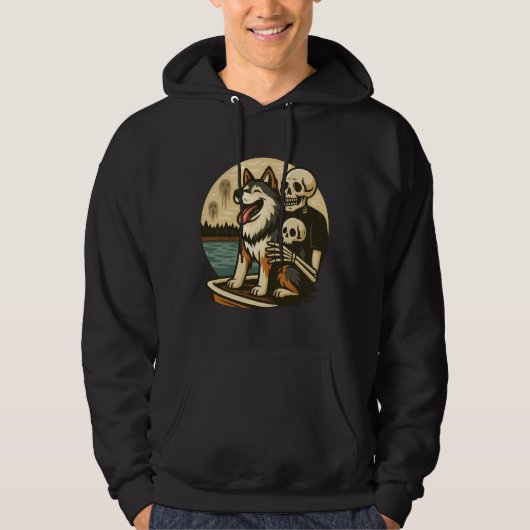 Skeleton with Dog on Haunted Lake Horror Art Hoodie (Voorkant)