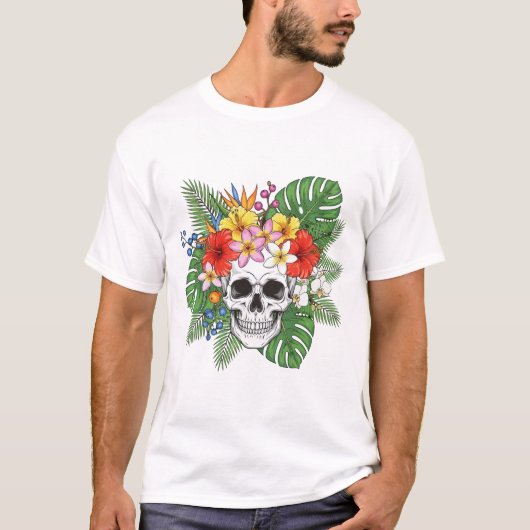 Skeleton with Leaves and Flowers T-Shirt – Gothic  (Devant)