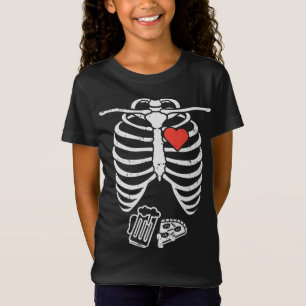 Skeleton X-Ray Pizza Beer Funny Halloween Pregnanc T-shirt