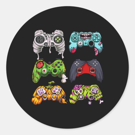 Skeleton Zombie Gaming Controllers Halloween Gamer Ronde Sticker (Voorkant)