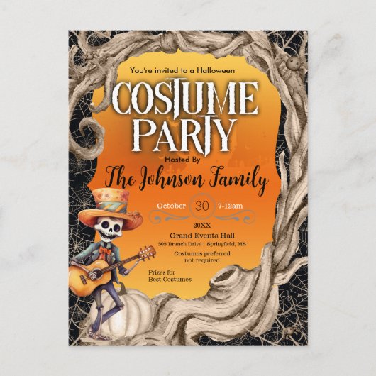 Skeleton Zwart Halloween Kostuum Feest Uitnodiging (Voorkant)