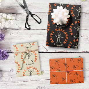 Skeletonpatroon Gepersonaliseerde Halloween Inpakpapier Vel