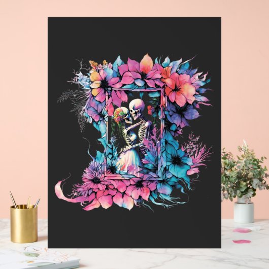 Skeletons amoureux. Un bouquet de fleurs. (Mariage)