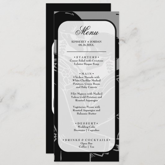 Skeletons gothiques Menu Mariage noir et blanc (Devant / Derrière)