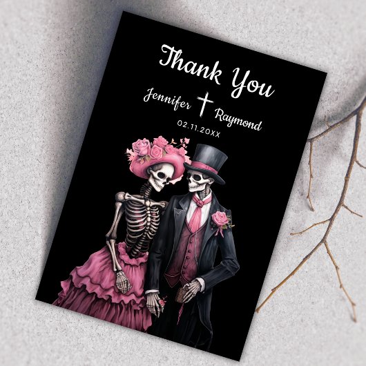 Skeletons Mariage gothique Merci Cartes