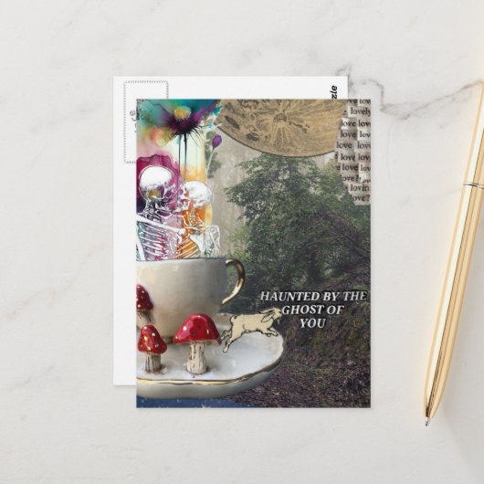 Skeletons Mixed Media Collage Ghost of You Briefkaart (Voorkant / Achterkant in situ)