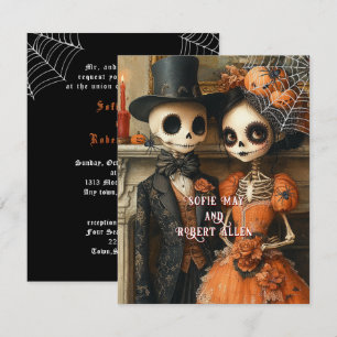 Skeletons Zwarte Spinnen Halloween Huwelijk Kaart