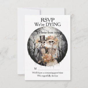 skeletpaar bruiloft RSVP kaartje