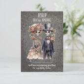 skeletpaar bruiloft RSVP kaartje (Staand voorkant)