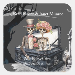skeletpaar bruiloft vierkante sticker