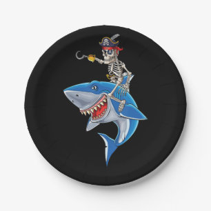 Skeletpiraten Riding Shark Cute Boys Halloween Papieren Bordje