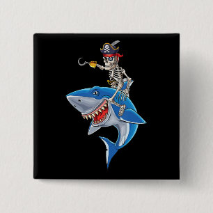 Skeletpiraten Riding Shark Cute Boys Halloween Vierkante Button 5,1 Cm