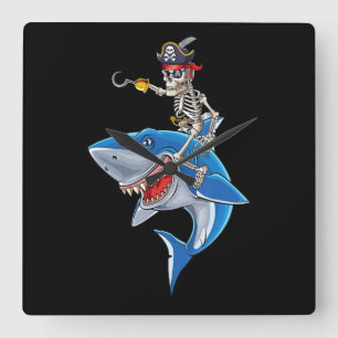 Skeletpiraten Riding Shark Cute Boys Halloween Vierkante Klok