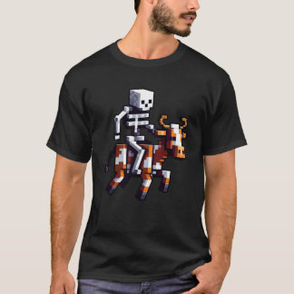 Skeletrijdende koe-gamer-afbeelding in pixelart bl t-shirt