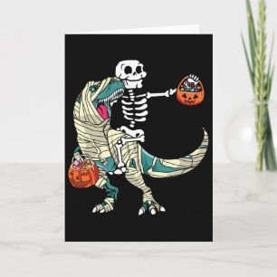 Skeletrijdende mummie dinosaurus T Rex Halloween p Kaart