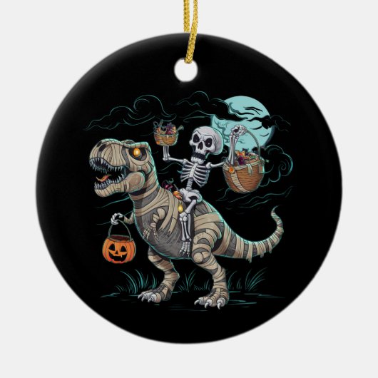 Skeletrog Dinosaur T rex Halloween Pumpkin Keramisch Ornament (Voorkant)