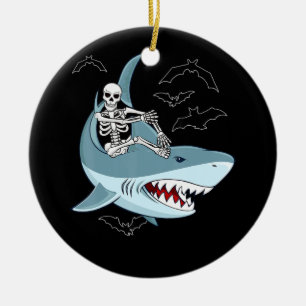 Skeletrog Riding Shark Funny Halloween Gifts Keramisch Ornament