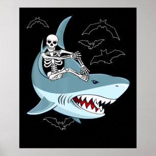 Skeletrog Riding Shark Funny Halloween Gifts Poster