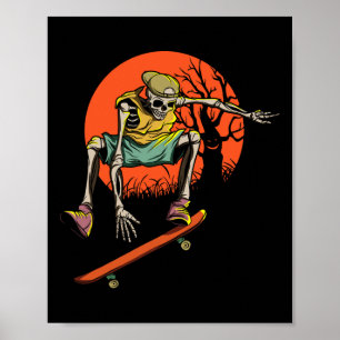 Skeletskater in halloween met skateboard poster