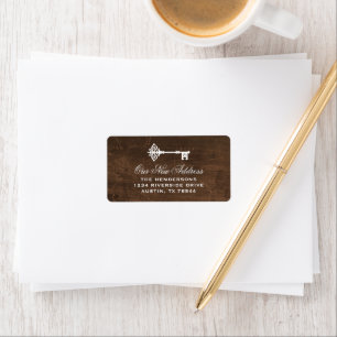 skeletsleutel   Rustic Faux Wood Nieuw adres Etiket