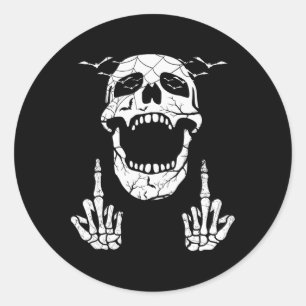 Skeletspieren Hand Halloween Botten Middelvinger V Ronde Sticker