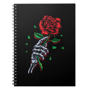 Skeletspieren Roodrode rozenbloem Notitieboek