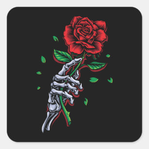 Skeletspieren Roodrode rozenbloem Vierkante Sticker