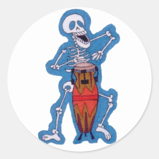 Skeletspieren Skeleton Drummer Play Conga Drum Ronde Sticker (Voorkant)
