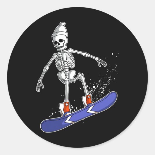 Skeletspiering Snowboarder Ronde Sticker (Voorkant)