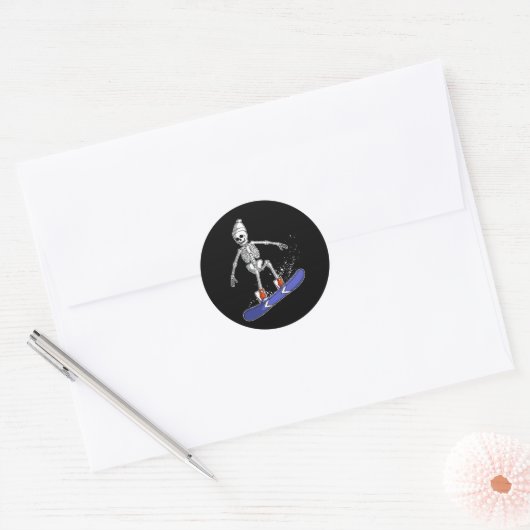 Skeletspiering Snowboarder Ronde Sticker (Envelop)
