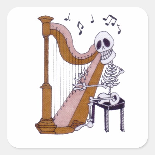 Skeletspion Skeleton Harp Player Harpist Vierkante Sticker (Voorkant)
