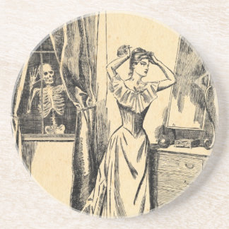 Skeletspionage op Victoriaans Lady  Gothic Art Zandsteen Onderzetter