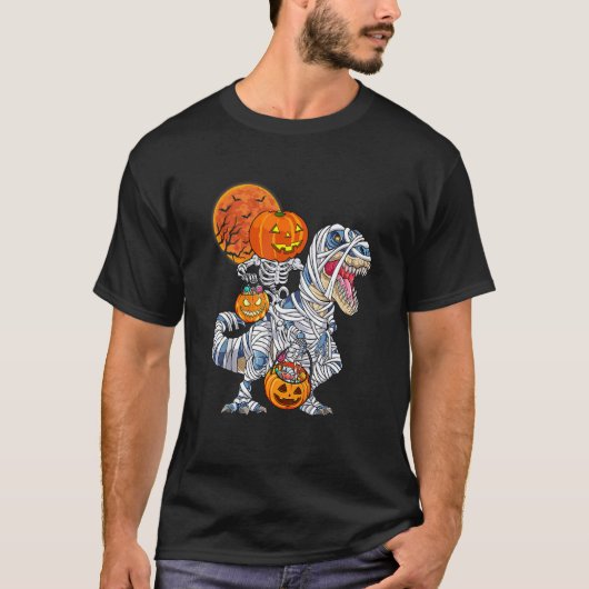 Skeletspleetpomp Dinosaur Rex Halloween T-shirt (Voorkant)