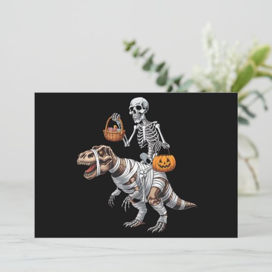 Skeletspleetspier Dinosaur T rex Halloween Fun Kaart (Staand voorkant)