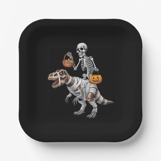 Skeletspleetspier Dinosaur T rex Halloween Fun Papieren Bordje (Voorkant)