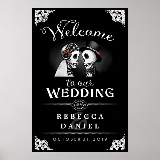 Skeletten Elegant Black & White Welkom bij bruilof Poster (Voorkant)