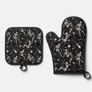 Skeletten in de ruimte achtergrond ovenwant & pannenlap set