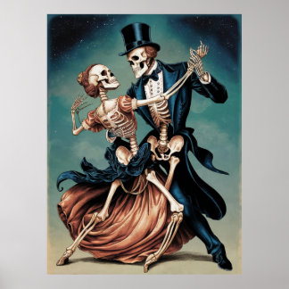 Skeletten in liefde dansen een tango poster