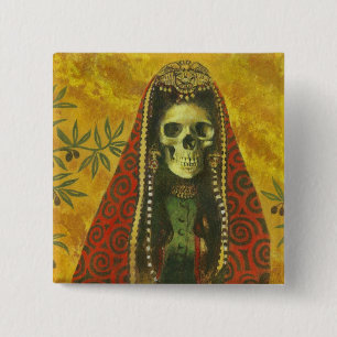 Skeletwitteontwerp Vierkante Button 5,1 Cm