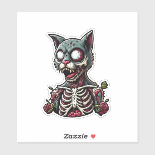 Skeletzombie kat met Rozen Sticker (Vel)