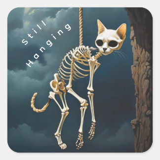 Skelton hangende vierkante kat sticker