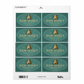 Skep d'or avec abeilles à miel Étiquette de miel T (Feuille entière)