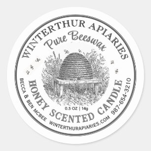 Skep Pure Bijenwas Kaarsetiket Wit Ronde Sticker